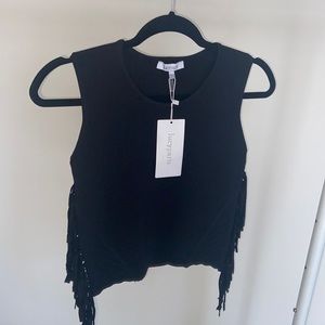NWT Lucy Paris Black Fringe Fitted Top